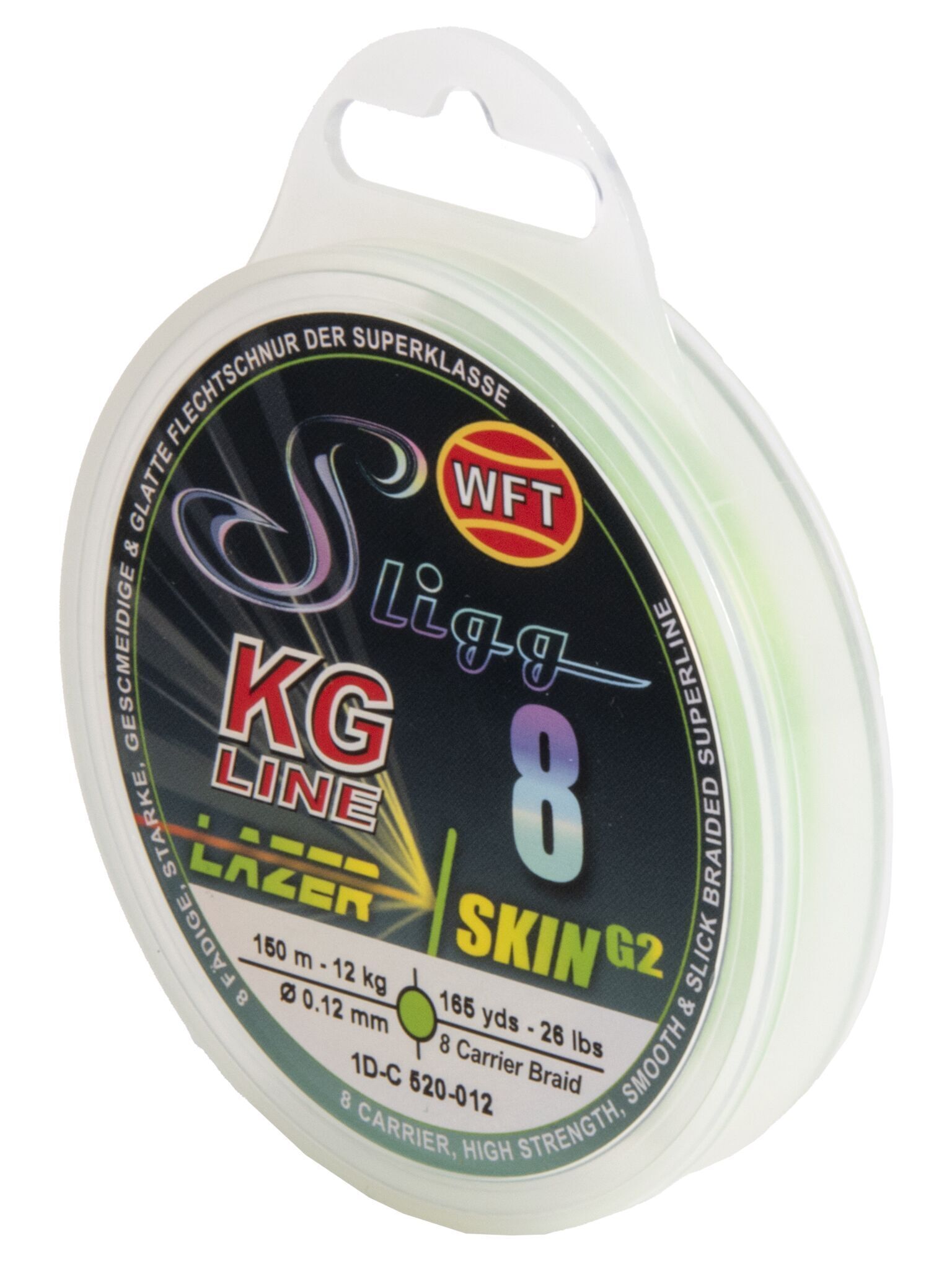 Рыболовная леска WFT KG Sligg Lazer Skin G2 x8 150 м, 0.12 мм Chartreuse