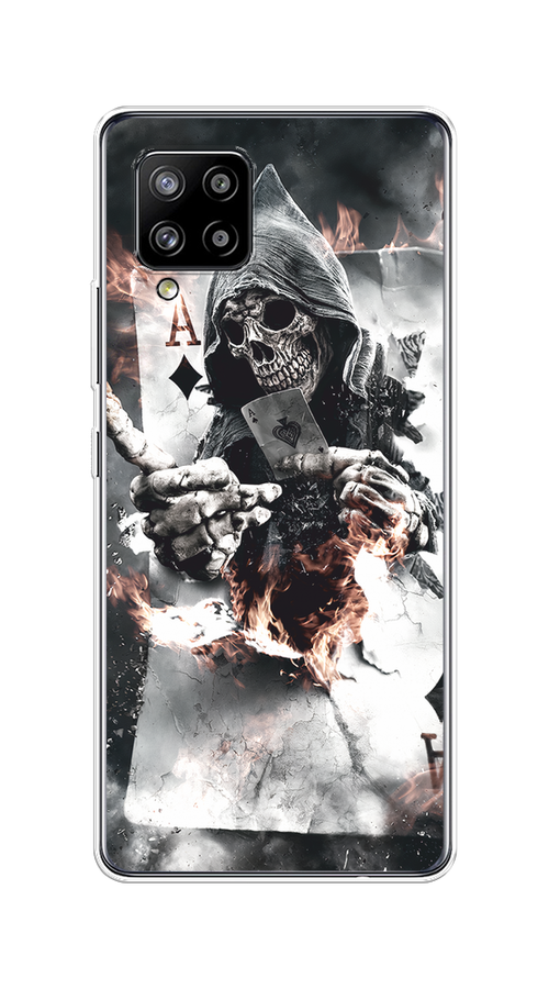 

Чехол на Samsung Galaxy A42 "Карты черепа в капюшоне", Белый;серый, 2101750-1