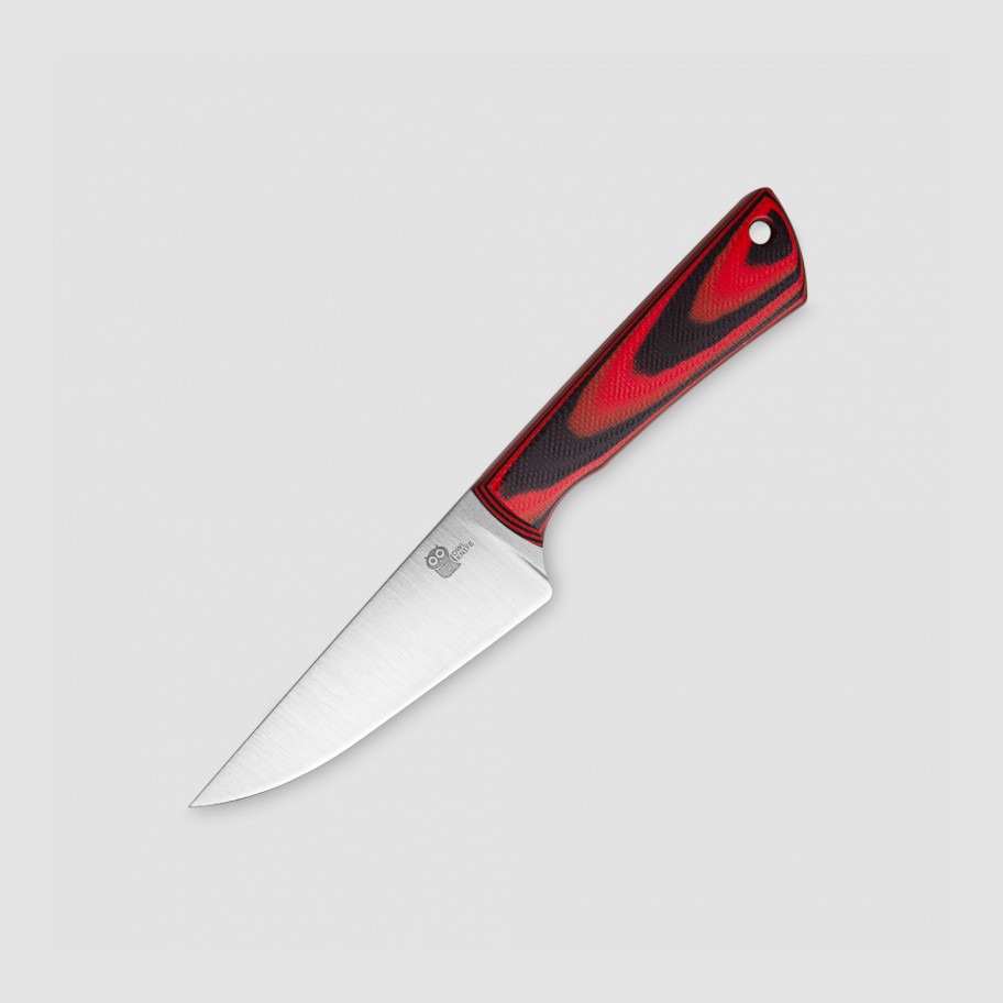 Нож с фиксированным клинком OWL KNIFE, Pocket, сталь Elmax, 7,5 см, красный-черный
