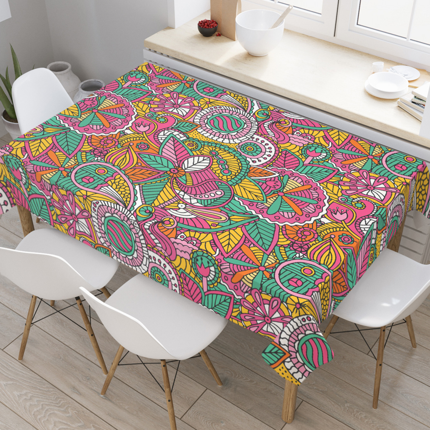 

Скатерть прямоугольная JoyArty "Цветение дудл" из оксфорда, 120x145 см, Зеленый, Цветение дудл