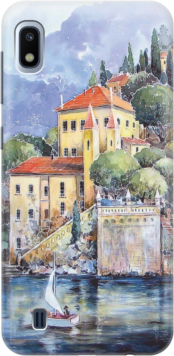 

Силиконовый чехол на Samsung Galaxy A10 "Город у моря", Голубой;желтый, 374