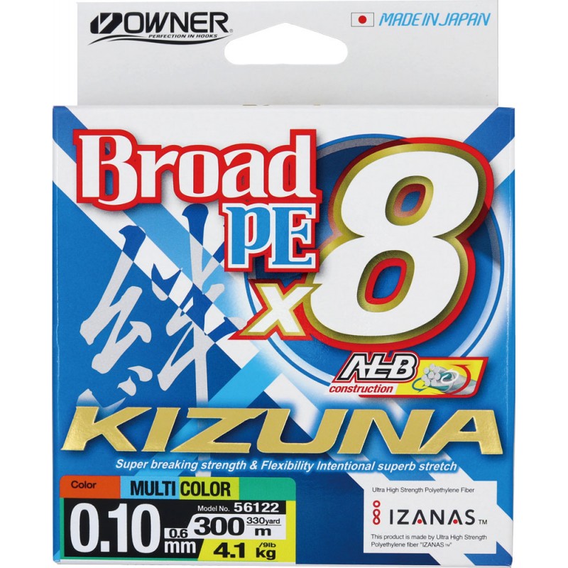 Шнур OWNER Kizuna X8 Broad PE multi color 10м 300м 0,1мм 4,1кг