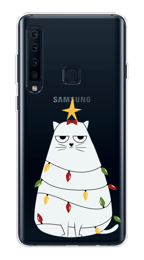 

Чехол на Samsung Galaxy A9 2018 "Котик в гирлянде", Белый;красный;желтый, 26650-1