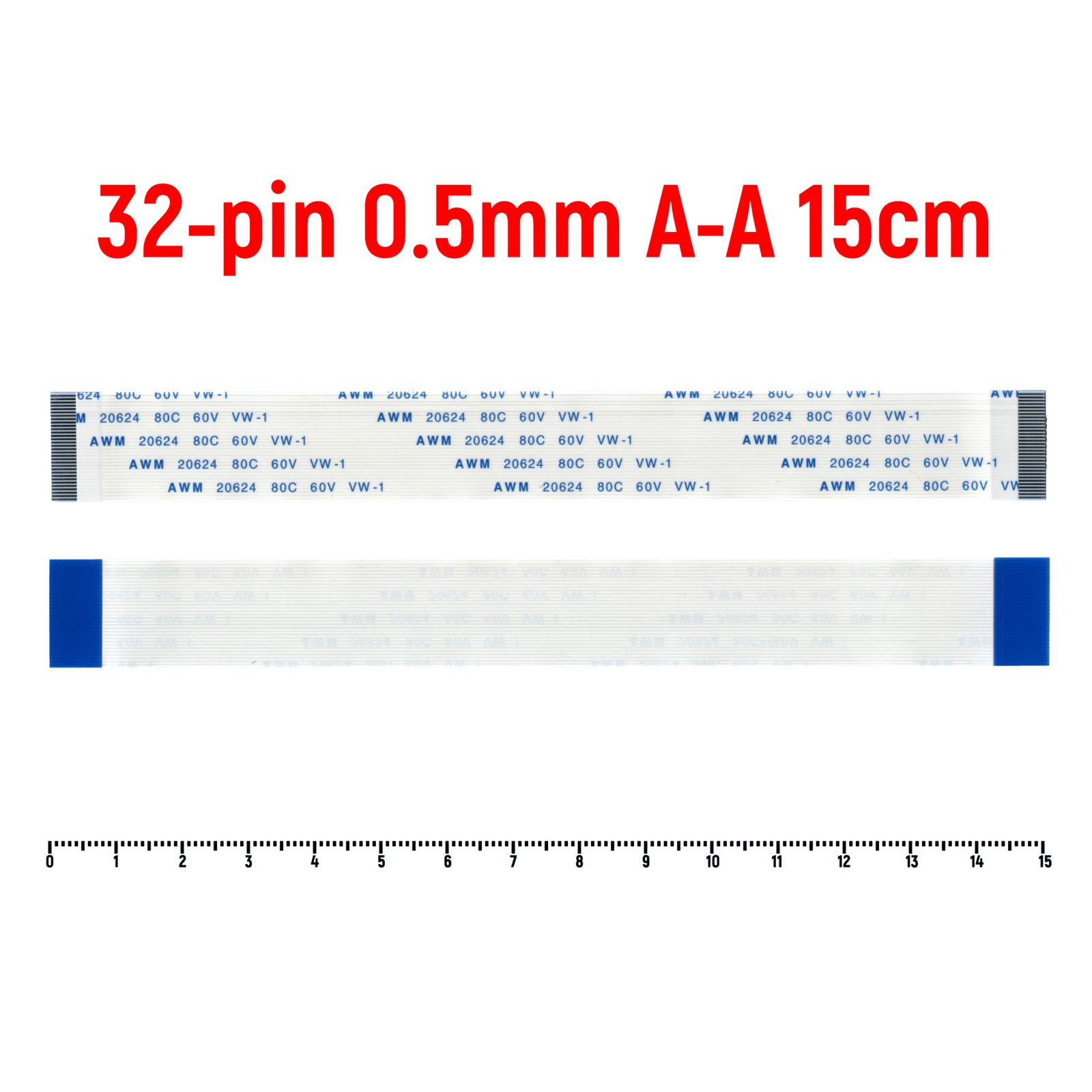 

Шлейф FFC 32-pin Шаг 0.5mm Длина 15cm Прямой A-A AWM 20624 80C 60V VW-1