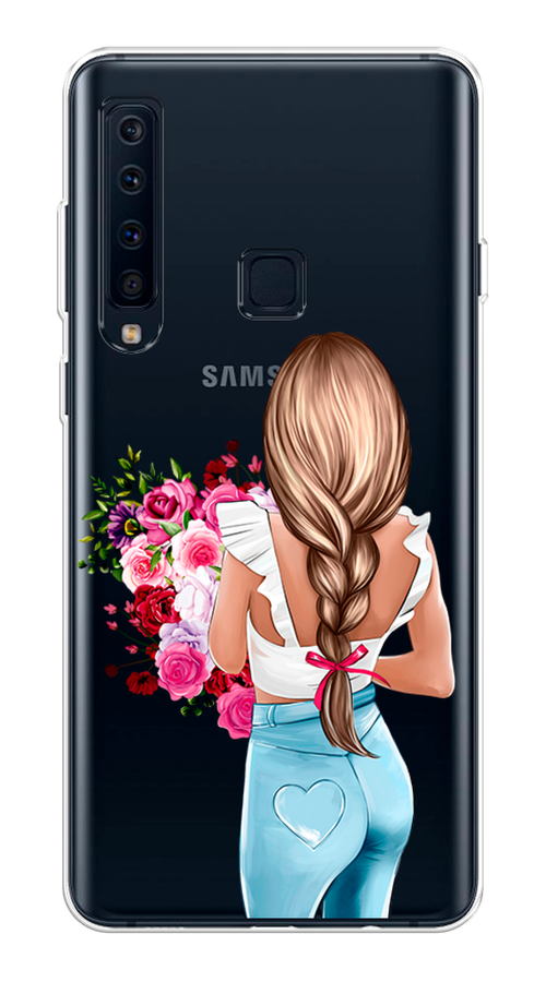 

Чехол на Samsung Galaxy A9 2018 "Девушка с цветами", Коричневый;розовый;голубой, 26650-6