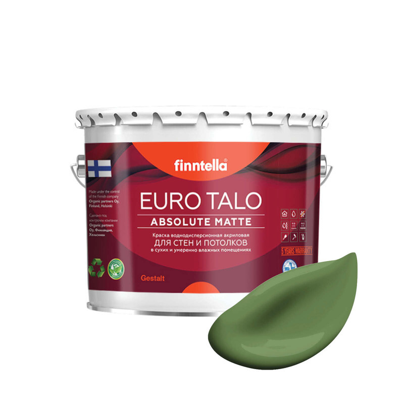 

Краска EURO TALO, цвет VIHREА, 2,7л, Зеленый, экстраматовая EURO TALO FlatMatte для гостиной и спальни