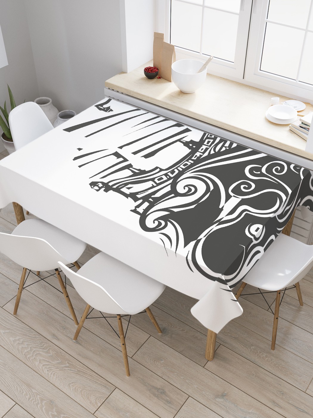 

Скатерть прямоугольная JoyArty "Парусник в бурном море" из оксфорда, 120x145 см, Белый, Парусник в бурном море