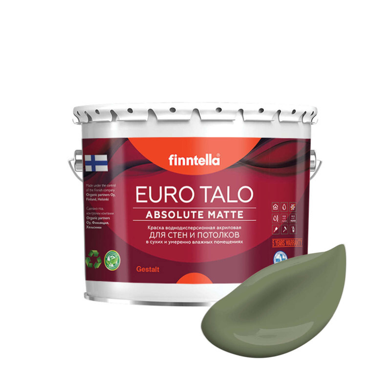 

Краска EURO TALO, цвет OLIIVI , 2,7л, Зеленый, экстраматовая EURO TALO FlatMatte для гостиной и спальни