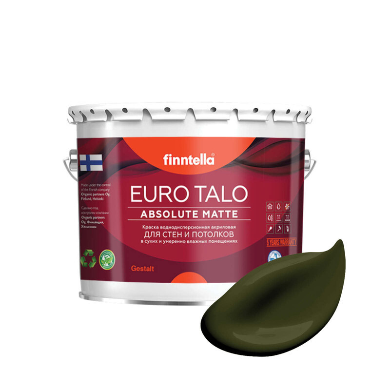 

Краска EURO TALO, цвет KOMBU, 2,7л, Зеленый, экстраматовая EURO TALO FlatMatte для гостиной и спальни