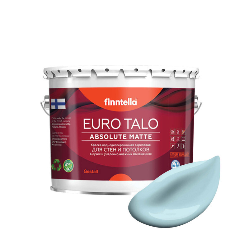 

Краска EURO TALO, цвет JААTА, 2,7л, Голубой, экстраматовая EURO TALO FlatMatte для гостиной и спальни