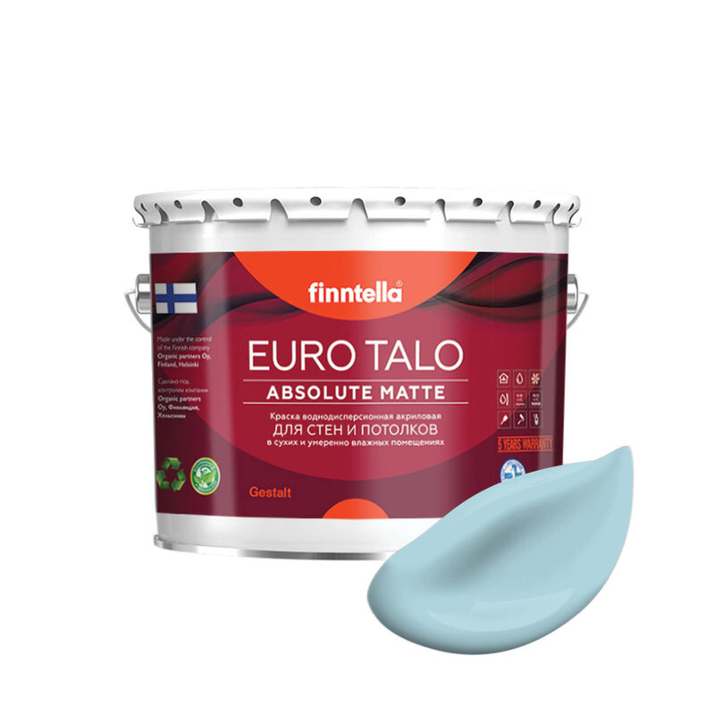 

Краска EURO TALO, цвет TAIVAALLINEN , 2,7л, Голубой, экстраматовая EURO TALO FlatMatte для гостиной и спальни