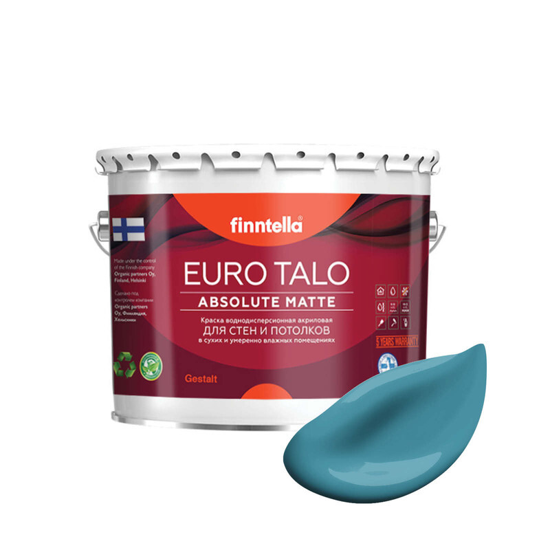 

Краска EURO TALO, цвет OPAALI, 2,7л, Голубой, экстраматовая EURO TALO FlatMatte для гостиной и спальни