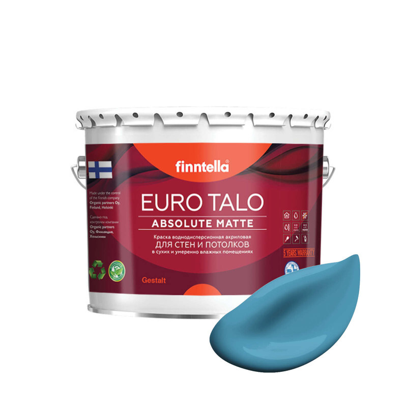 

Краска EURO TALO, цвет AIHIO, 2,7л, Голубой, экстраматовая EURO TALO FlatMatte для гостиной и спальни