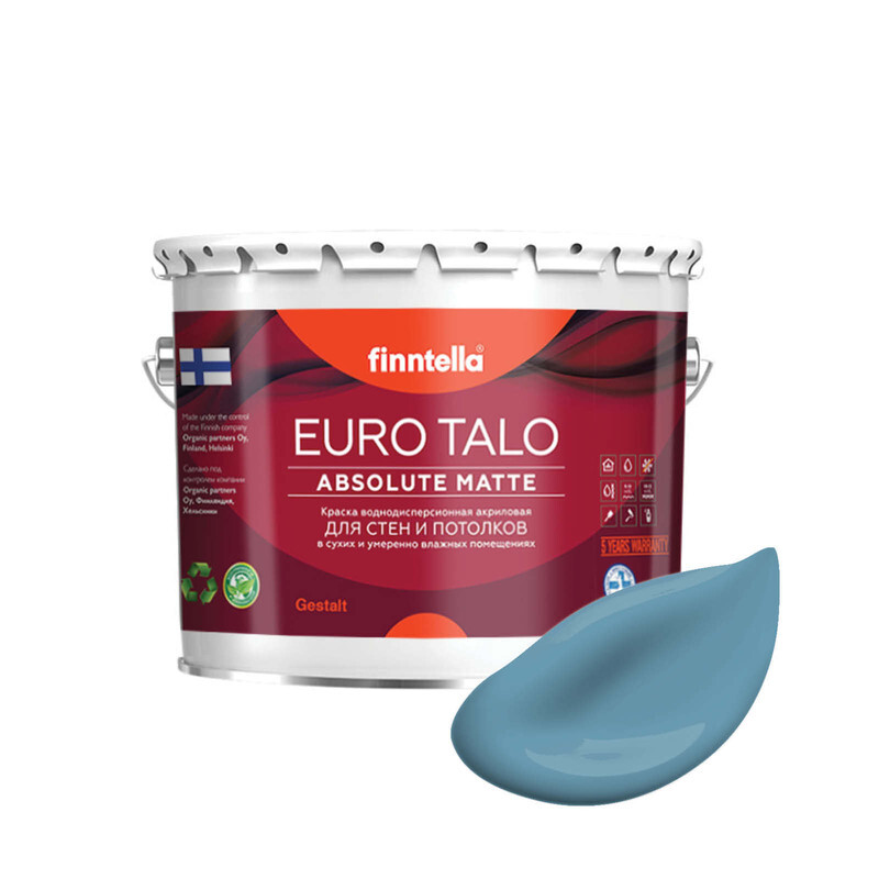 

Краска EURO TALO, цвет MERI AALTO, 2,7л, Синий, экстраматовая EURO TALO FlatMatte для гостиной и спальни