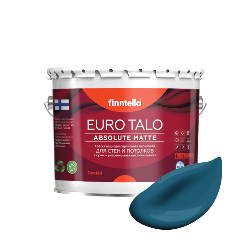 

Краска EURO TALO, цвет MYRSKY, 2,7л, Синий, экстраматовая EURO TALO FlatMatte для гостиной и спальни