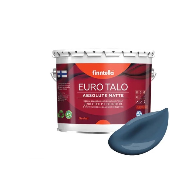 

Краска EURO TALO, цвет BONDII, 2,7л, Синий, экстраматовая EURO TALO FlatMatte для гостиной и спальни