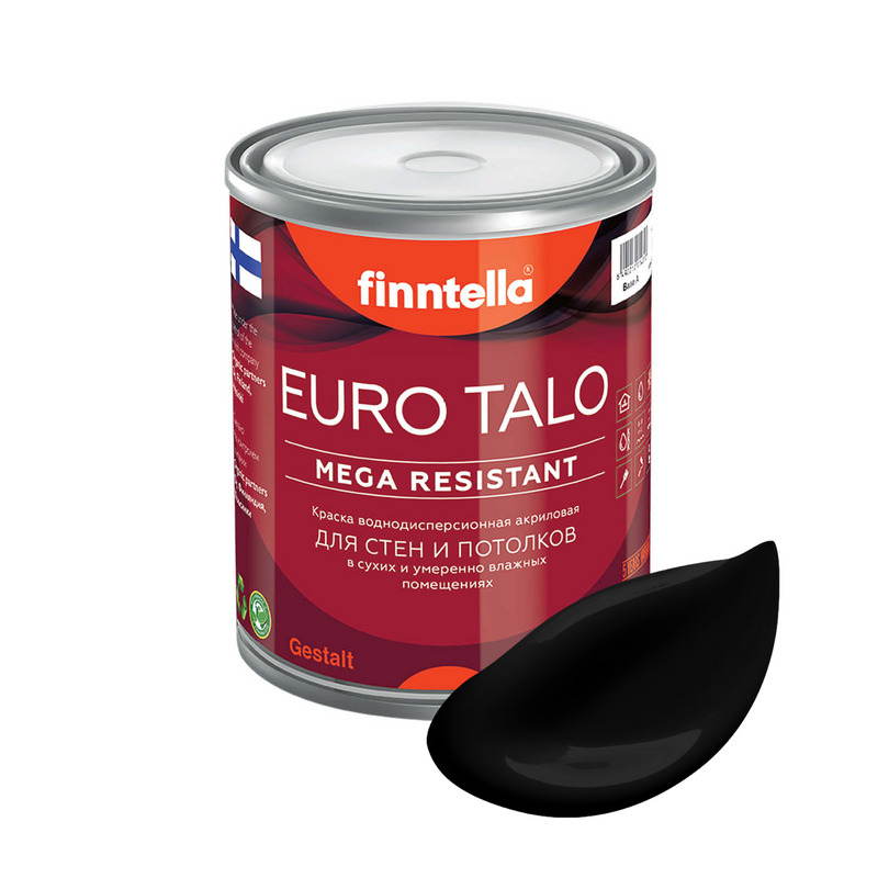 

Краска EURO TALO, MUSTA бирюзовый, 0,9л, Зеленый, экстраматовая EURO TALO FlatMatte для гостиной и спальни