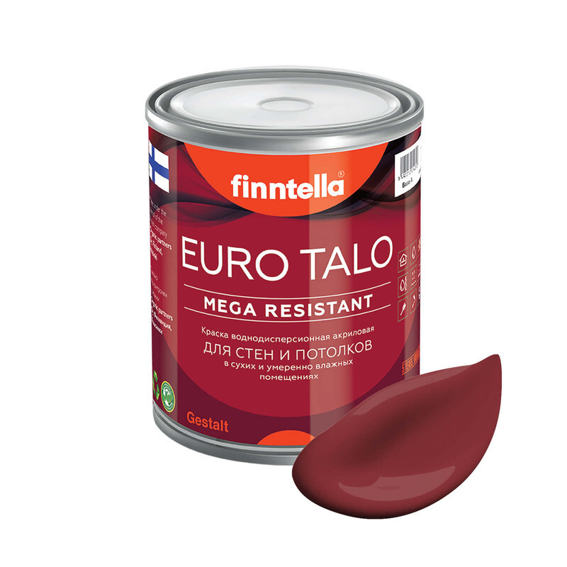 

Краска EURO TALO, VIININPU финский бордовый, 0,9л, экстраматовая EURO TALO FlatMatte для гостиной и спальни