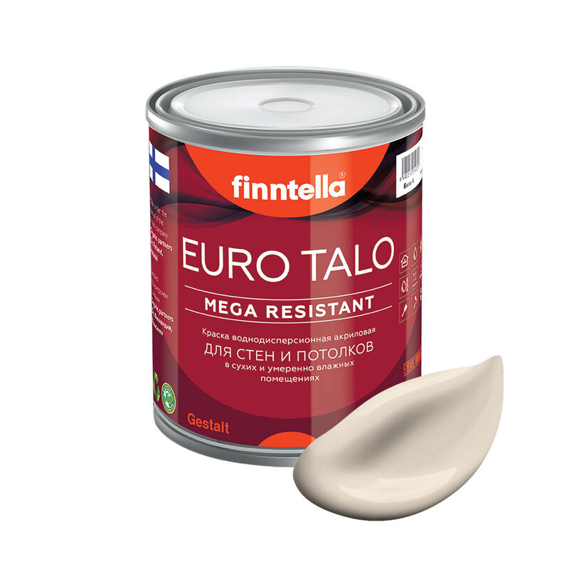 

Краска EURO TALO, цвет SILKKI, 0,9л, Бежевый, экстраматовая EURO TALO FlatMatte для гостиной и спальни