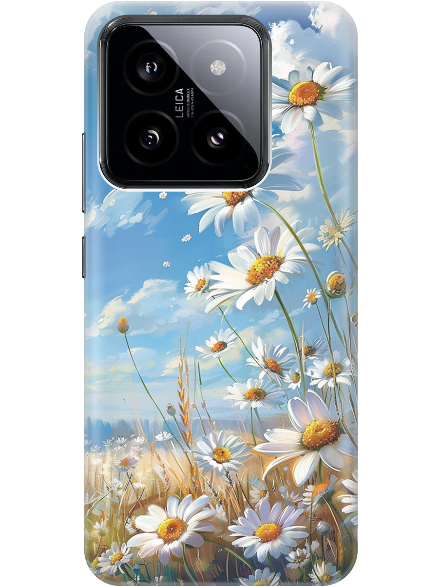 

Силиконовый чехол на Xiaomi 14 с рисунком "Ромашки на поле", Белый;синий, 20012083