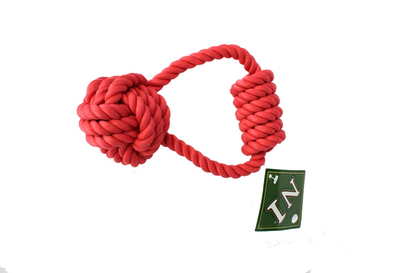 Игрушка для собак N1 Грейфер веревочный Петля с ручкой и узлом, 15 см, красный