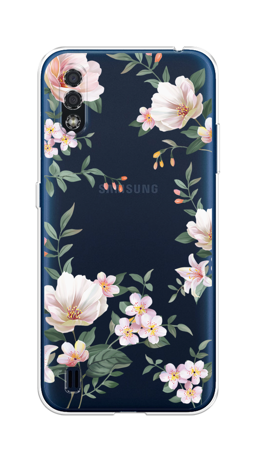 

Чехол на Samsung Galaxy M01 "Beautiful white flowers", Бежевый;зеленый, 2101150-1