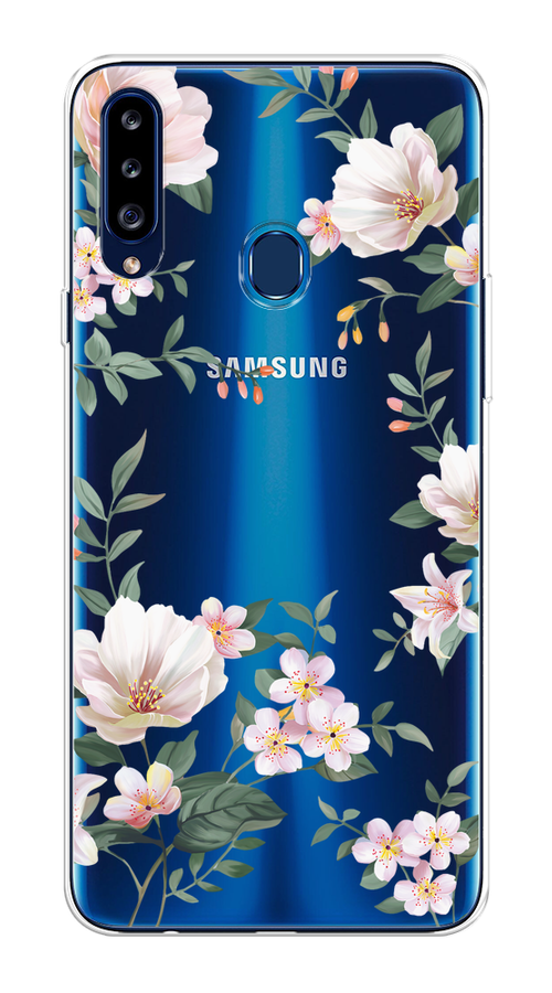 

Чехол на Samsung Galaxy A20s "Beautiful white flowers", Бежевый;зеленый, 2100850-1