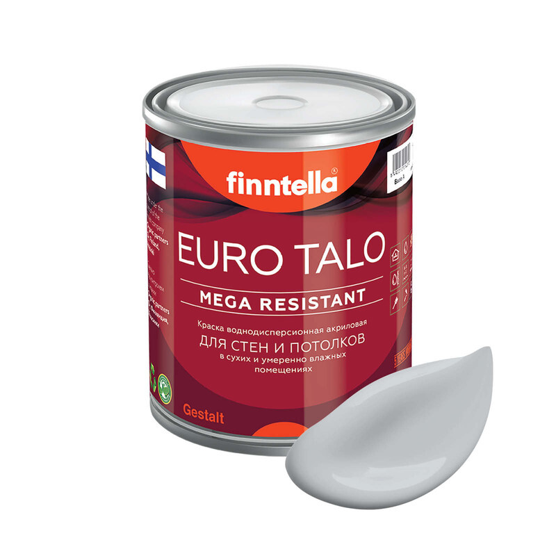 

Краска EURO TALO, цвет TUULI, 0,9л, Серый, экстраматовая EURO TALO FlatMatte для гостиной и спальни