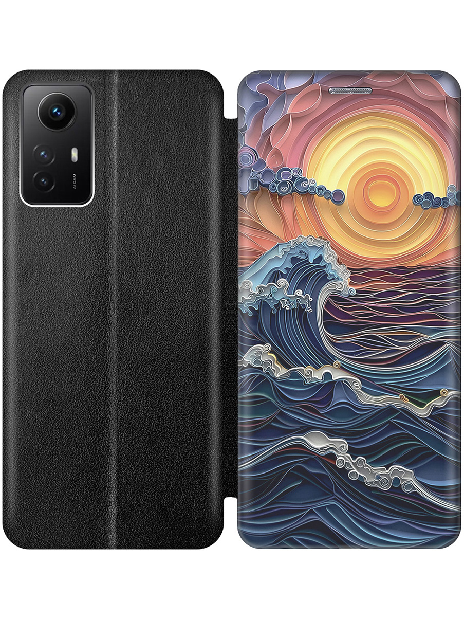 

Чехол-книжка на Xiaomi Redmi Note 12s с принтом "Волны на закате" черный, 778676910