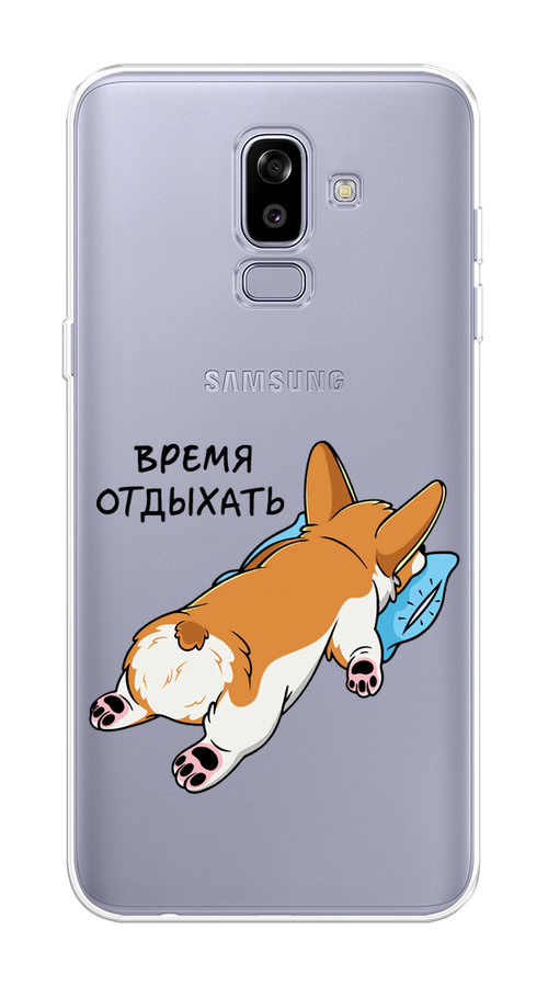 

Чехол на Samsung Galaxy J8 "Корги отдыхает", Черный;коричневый;голубой, 26550-1