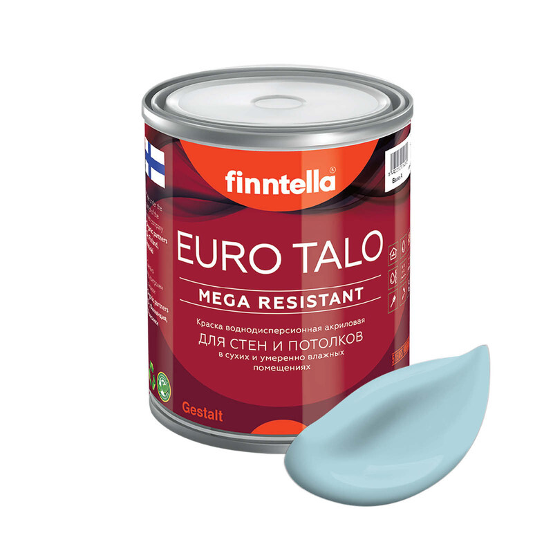 

Краска EURO TALO, цвет TAIVAALLINEN , 0,9л, Голубой, экстраматовая EURO TALO FlatMatte для гостиной и спальни