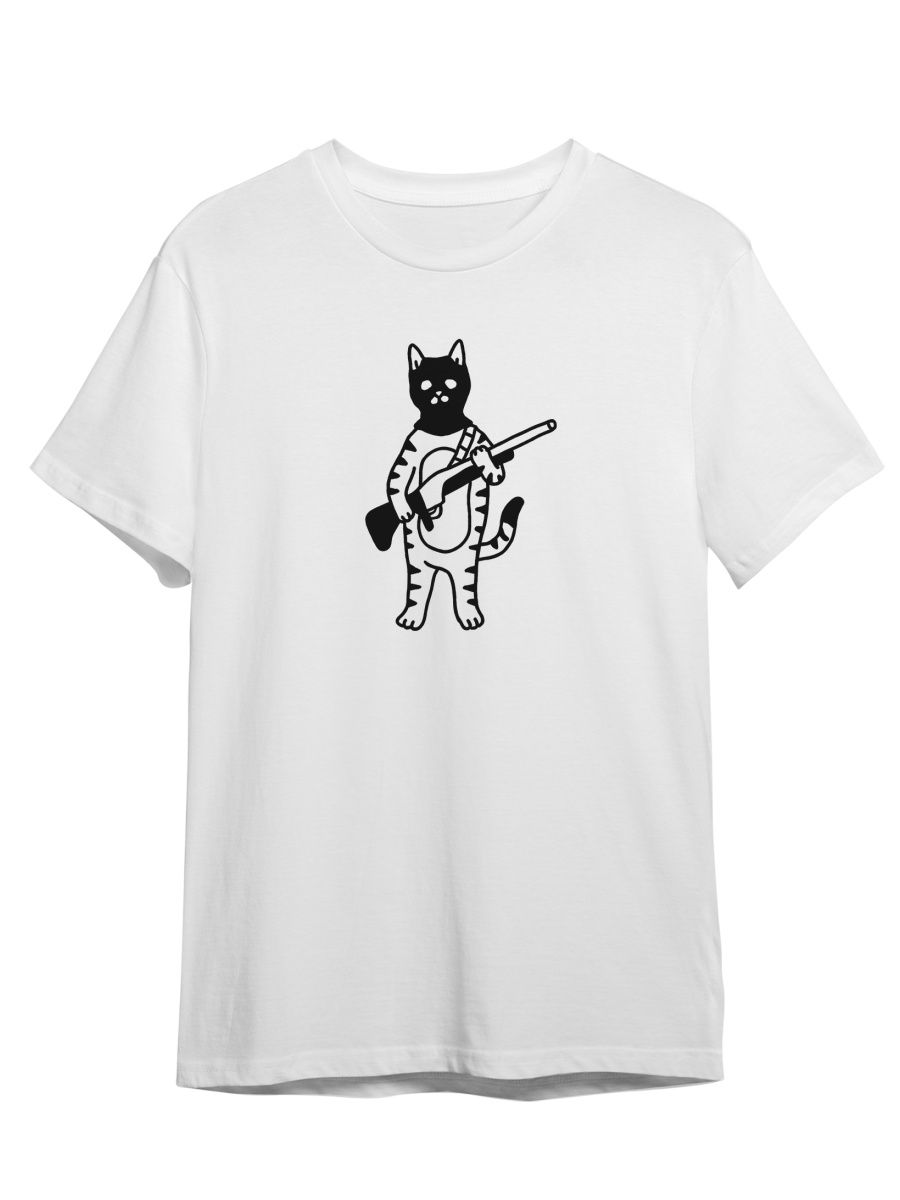 

Футболка унисекс СувенирShop Кот с ружьем/Cat/Прикол 15 белая L, Белый, "Кот с ружьем/Cat/Прикол" 15