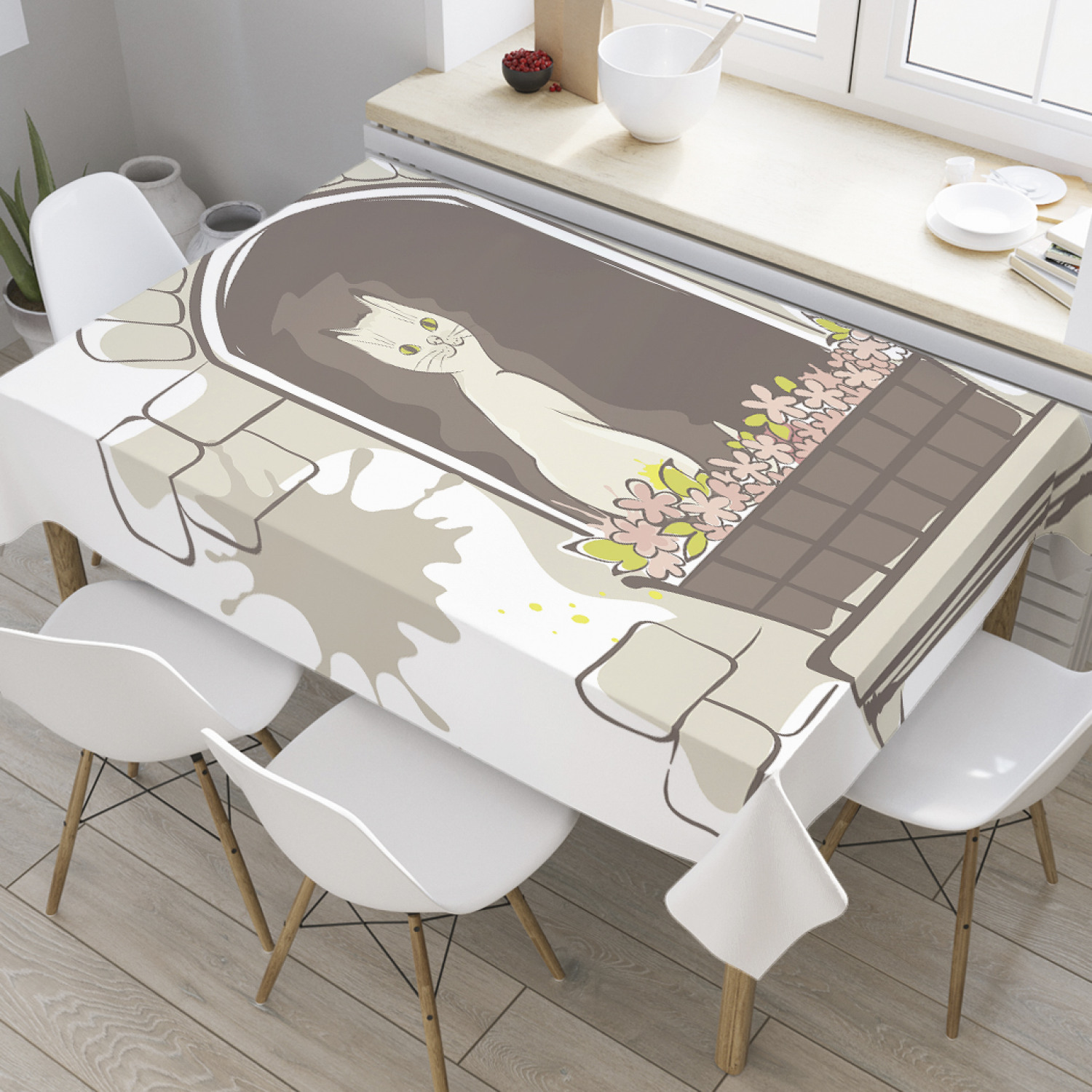 

Скатерть прямоугольная JoyArty "Романтическая кошечка" из оксфорда, 120x145 см, Белый, Романтическая кошечка