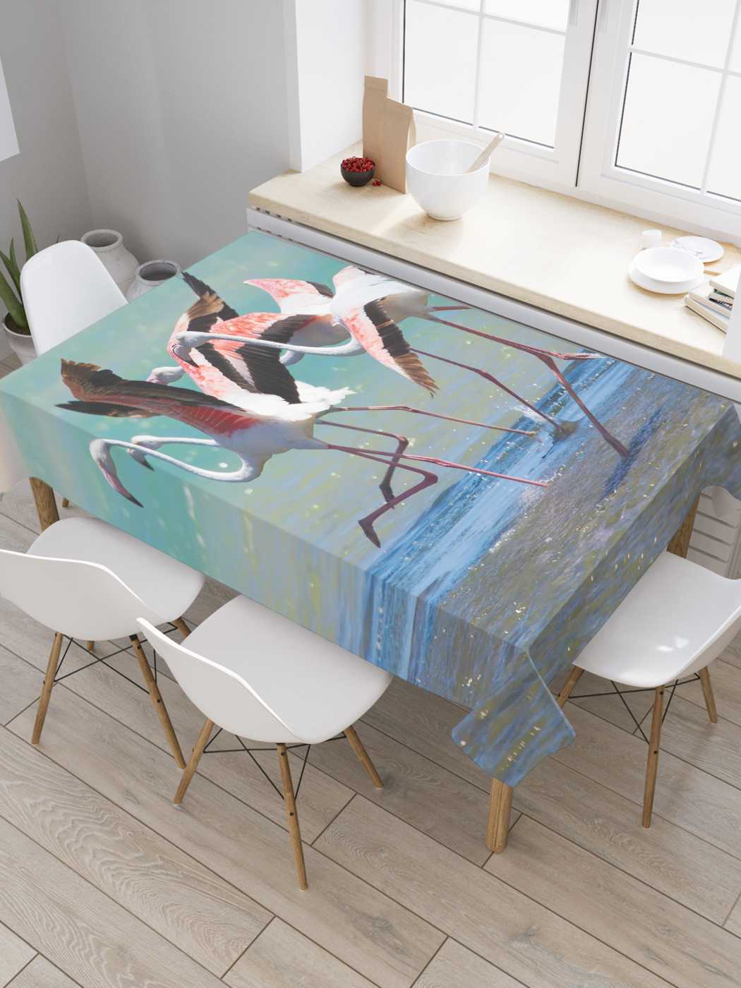 

Скатерть прямоугольная JoyArty "Испуг фламинго" из оксфорда, 180x145 см, Серый, Испуг фламинго