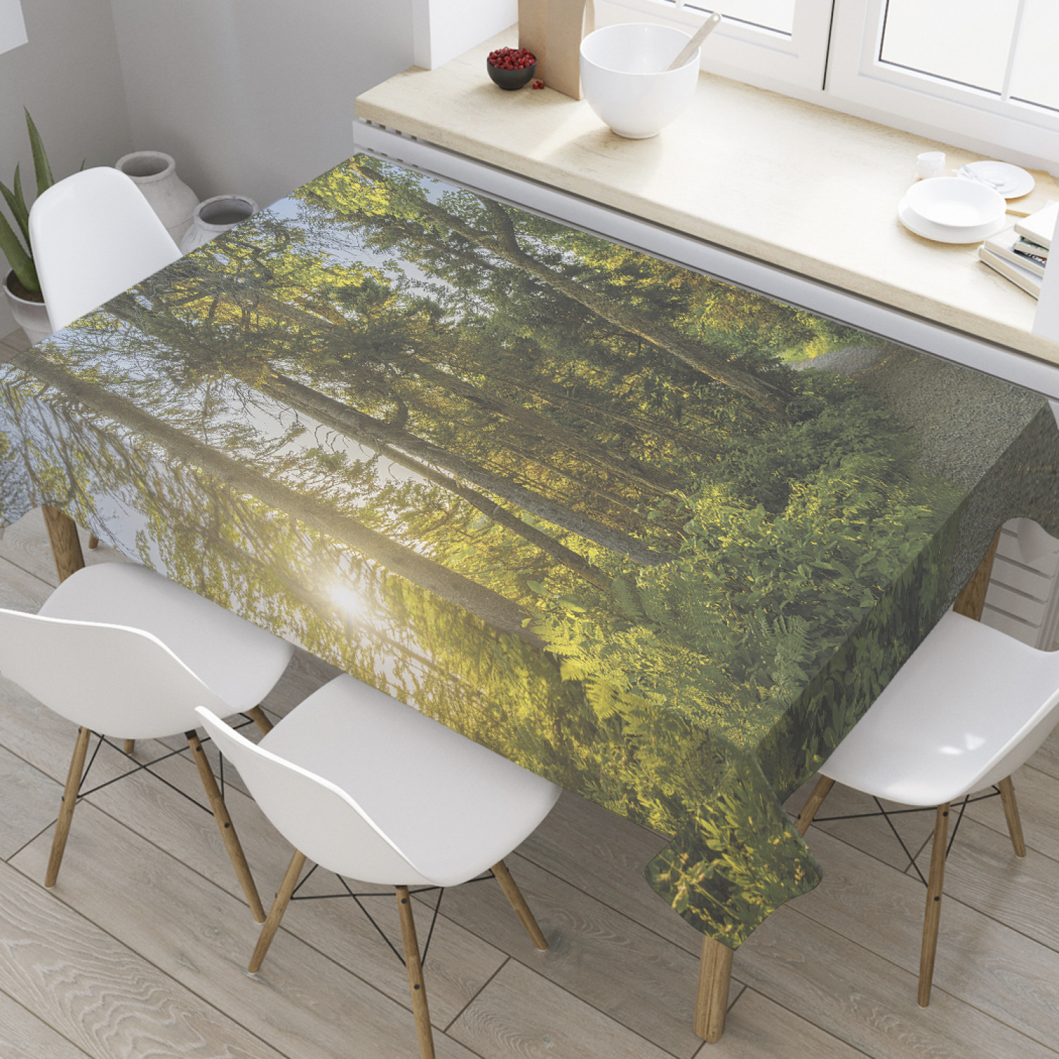 

Скатерть прямоугольная JoyArty "Утренний лес" из оксфорда, 120x145 см, Зеленый, Утренний лес