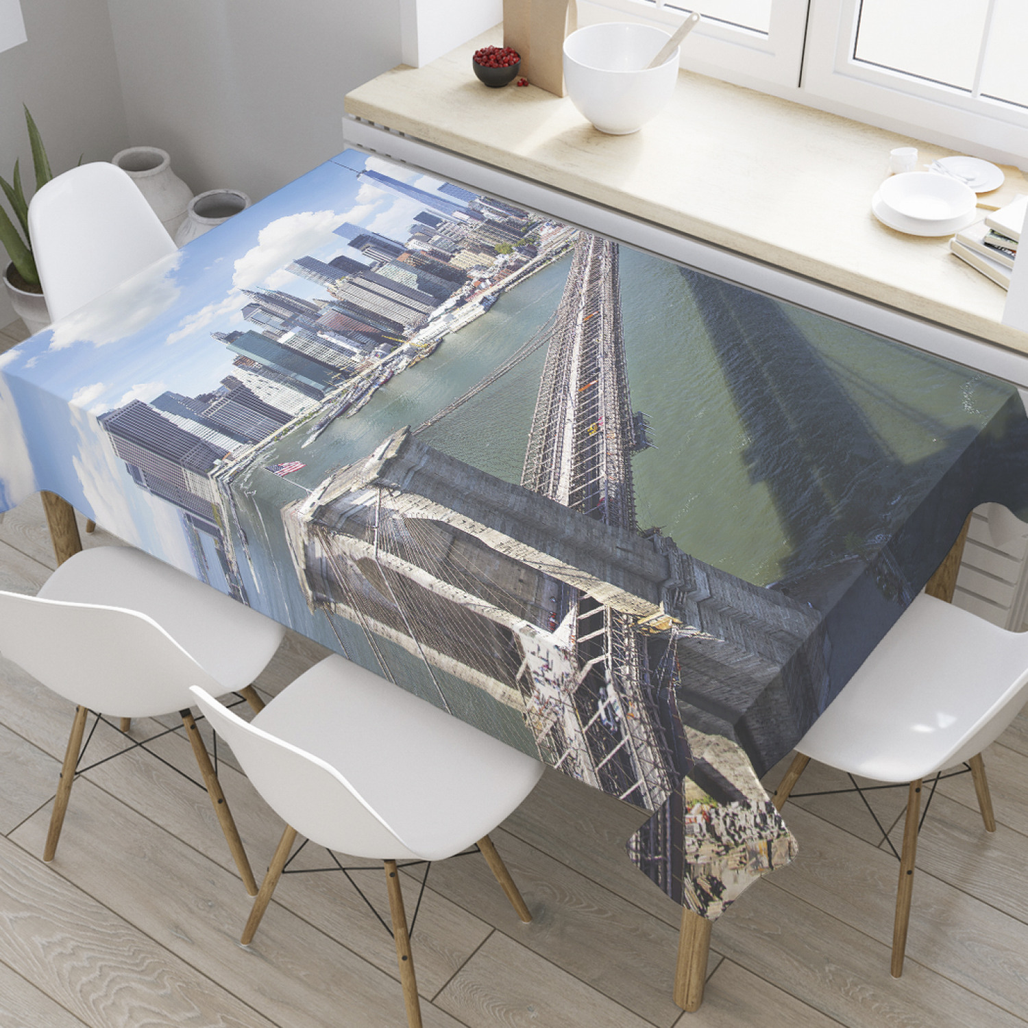 

Скатерть прямоугольная JoyArty "Мост к Нью-Йорку" из оксфорда, 120x145 см, Голубой, Мост к Нью-Йорку