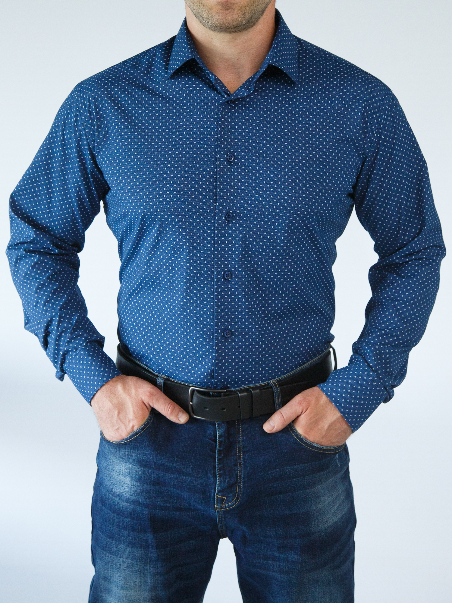 

Рубашка мужская WOMEN MEN WMOD21B09-170 синяя 40, WMOD21B09