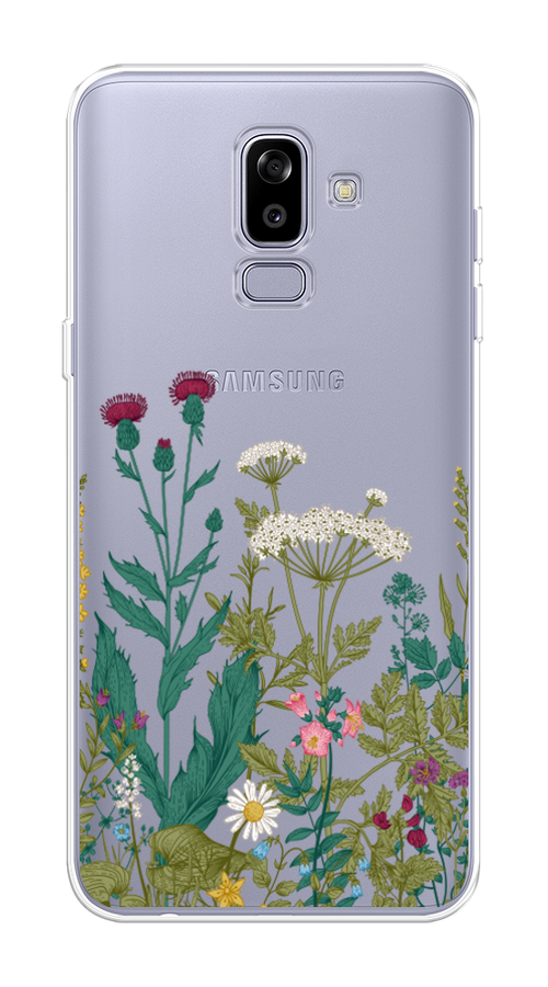 

Чехол на Samsung Galaxy J8 "Дикие полевые цветы", Зеленый;розовый;белый, 26550-2