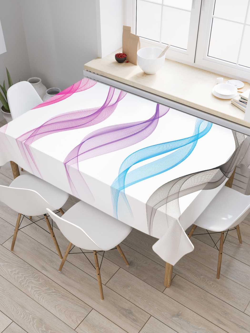 

Скатерть прямоугольная JoyArty "Приземление волны" из оксфорда, 180x145 см, Розовый, Приземление волны
