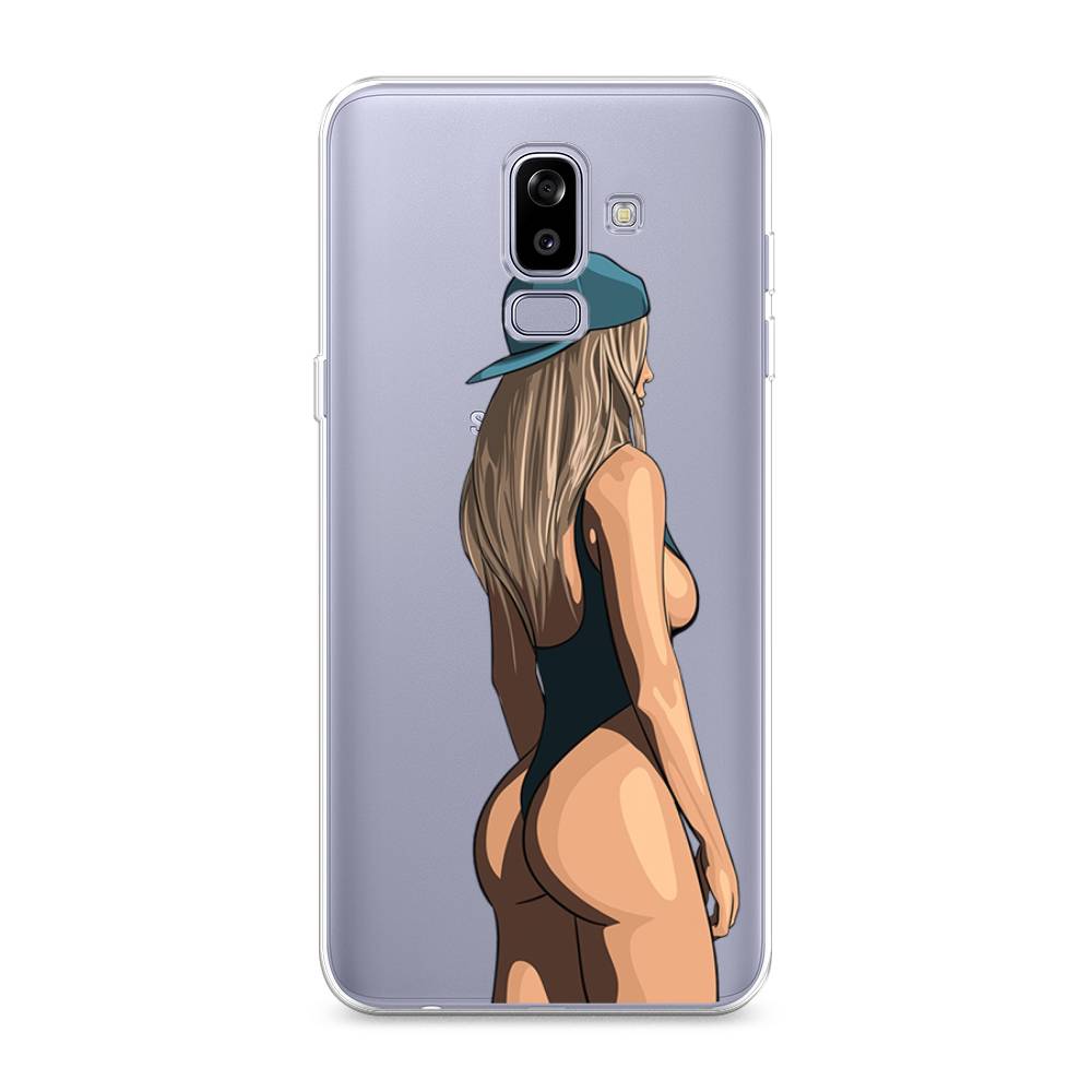 

Чехол на Samsung Galaxy J8 "Девушка в черном купальнике", Зеленый;бежевый;черный, 26550-6
