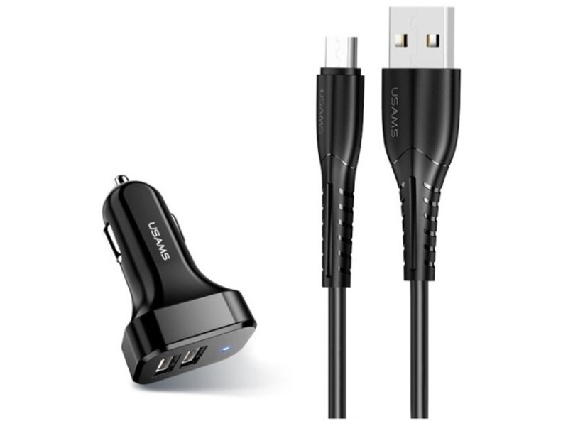 фото Зарядное устройство usams kit king tu series 2xusb+кабель microusb u35 black ntu35mc13tz