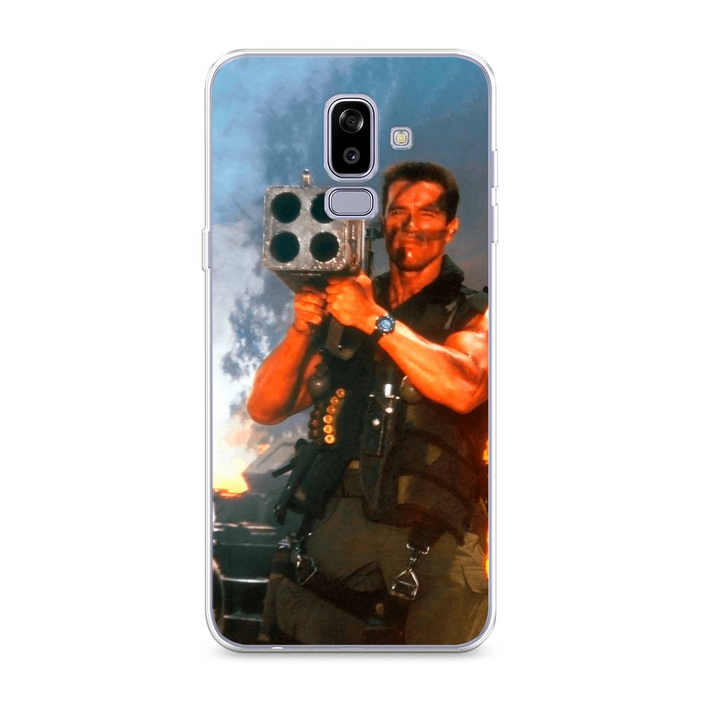 

Чехол на Samsung Galaxy J8 "Арнольд Шварцнеггер с базукой", Голубой;коричневый, 26550-6