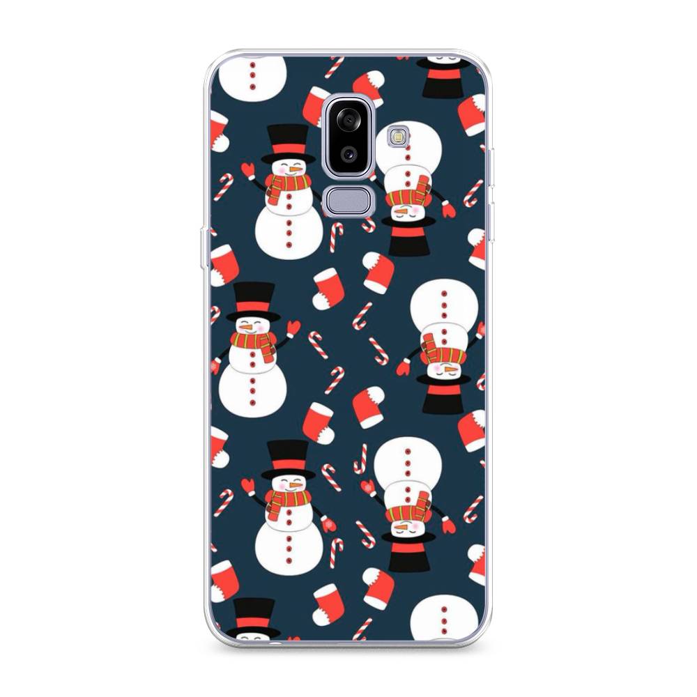 

Чехол на Samsung Galaxy J8 "Синие снеговики", Синий;белый;красный, 26550-5