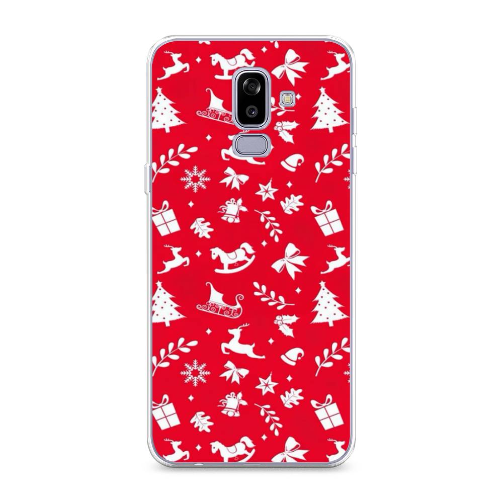 

Чехол на Samsung Galaxy J8 "Красный новогодний фон", Красный;белый, 26550-5