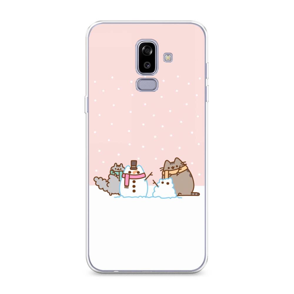 

Чехол на Samsung Galaxy J8 "Котики в снегу", Розовый;белый;серый, 26550-5