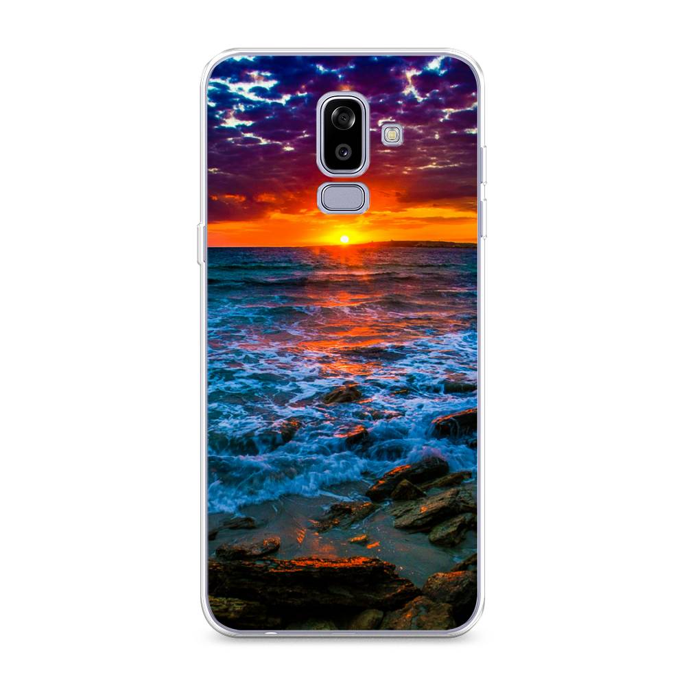

Чехол на Samsung Galaxy J8 "Закат 1", Оранжевый;синий, 26550-2