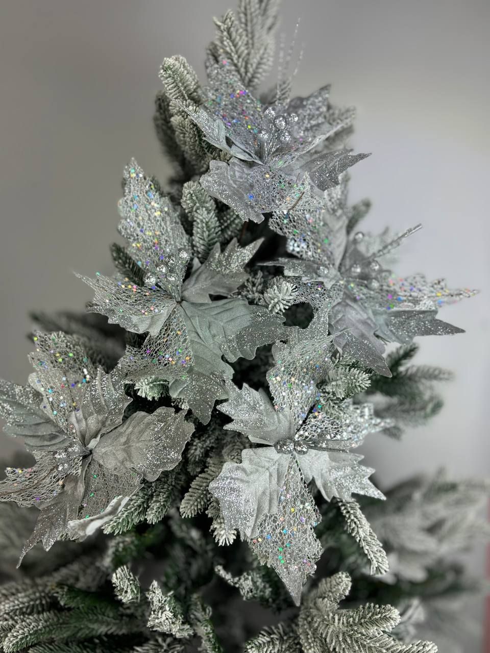 

Новогоднее украшение Цветок с ягодами Merry Christmas серебро 10шт 18783