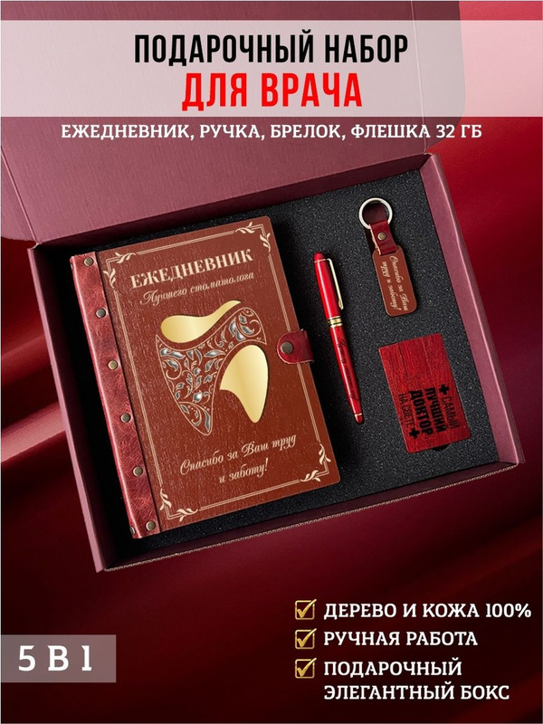 

Набор подарочный LinDome стоматологу "Узор" 147438831 Ежедневник, ручка, флешка, брелок, Разноцветный, 147438831