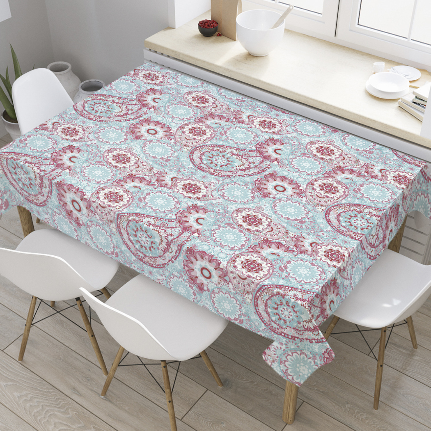 

Скатерть прямоугольная JoyArty "Ажурные пейсли" из оксфорда, 120x145 см, Голубой, Ажурные пейсли