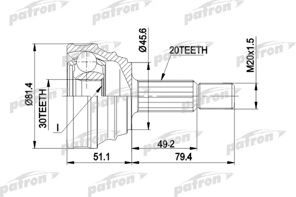 

ШРУС наружн к-кт 20x45.5x30 VW: POLO, DERBY 11.83-7.94 PATRON PCV1034